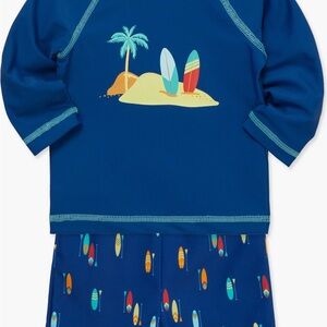 Little Me Blue Rashguard Set with Surfboard Print